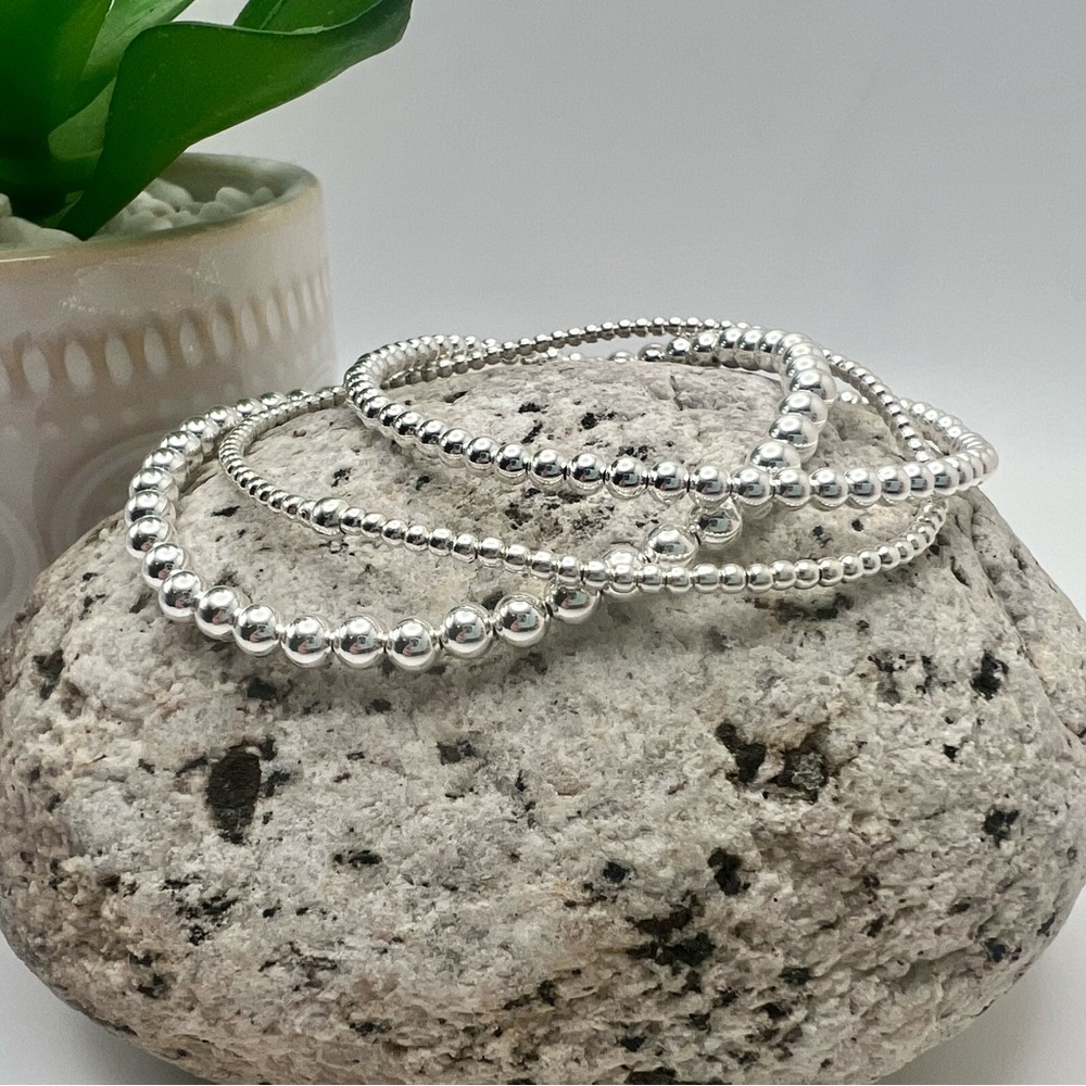2mm 3mm 4mm Set of 3 Sterling Silver Stretch Bracelets - Picture 5 of 6
